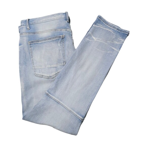 Smoke Rise Jeans Mens 36x32 Blue Distressed Ripped Light Wash Denim Streetwear - Picture 12 of 13